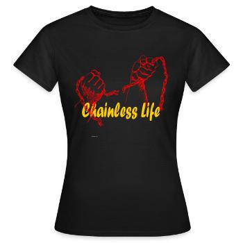 Hände mit Kette Schrift Gelb - Frauen T-Shirt - Schwarz - Vorne - AI Model Female 172 dark (172cm)