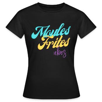 Moules frites vibes tee shirt humoristique chti - T-shirt Femme - noir - Devant - AI Model Female 172 dark (172cm)