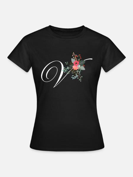 Buchstabe v Blumen - Frauen T-Shirt - Schwarz