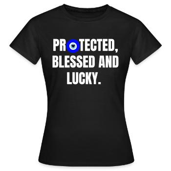 Protected and lucky - Women's T-Shirt - black - Front - AI Model Female 172 dark (172cm)