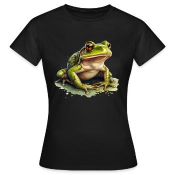 Grass frog sitting in puddle of water - Women's T-Shirt - black - Front - AI Model Female 172 dark (172cm)