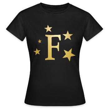 Letter F with stars - Women's T-Shirt - black - Front - AI Model Female 172 dark (172cm)