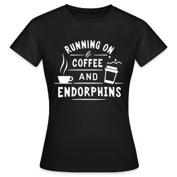 Laufen mit Kaffee und Endorphinen - Frauen T-Shirt - Schwarz - Vorne - AI Model Female 172 dark (172cm)