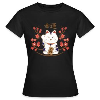 Maneki-Neko Katze mit viel Glück Kanji - Frauen T-Shirt - Schwarz - Vorne - AI Model Female 172 dark (172cm)