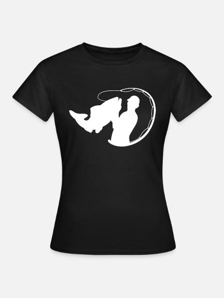 Fischer mit Angelrute und Fisch - Frauen T-Shirt - Schwarz