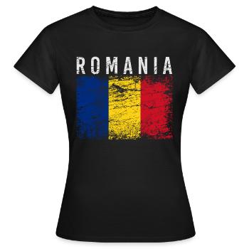 Romania Romania flag - Women's T-Shirt - black - Front - AI Model Female 172 dark (172cm)