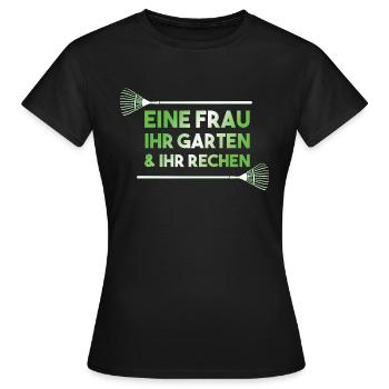 Eine Frau Ihr Garten & Rechen - lustiges Design - Frauen T-Shirt - Schwarz - Vorne - AI Model Female 172 dark (172cm)