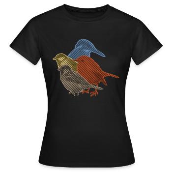 Vogel-Sammlung in Linie Kunst - Frauen T-Shirt - Schwarz - Vorne - AI Model Female 172 dark (172cm)