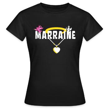 Marraine Baptême Chérubin - Collier avec Cœur - T-shirt Femme - noir - Devant - AI Model Female 172 dark (172cm)