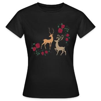 Tracht Damen T-Shirt Hirsch - Frauen T-Shirt - Schwarz - Vorne - AI Model Female 172 dark (172cm)