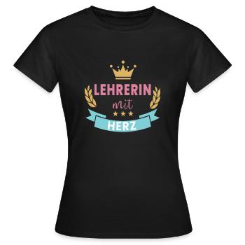 Lehrerin mit Herz! Krone & Kranz - Frauen T-Shirt - Schwarz - Vorne - AI Model Female 172 dark (172cm)