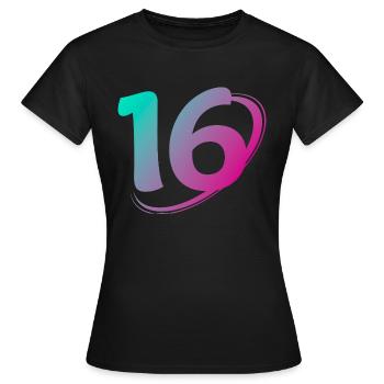 Nummer 16 Mehrfarbig - Frauen T-Shirt - Schwarz - Vorne - AI Model Female 172 dark (172cm)