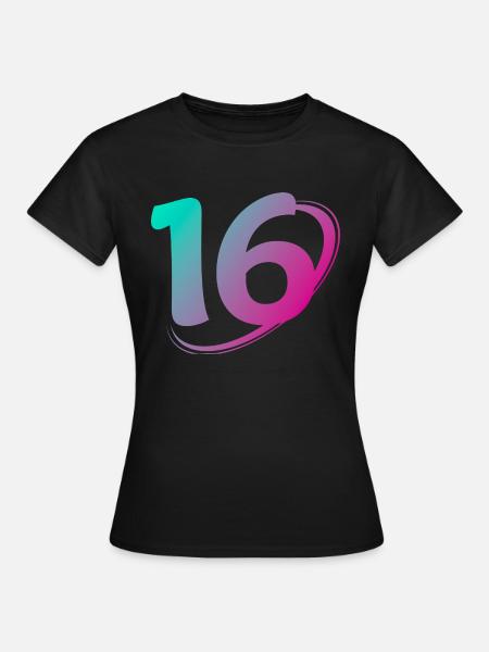 Nummer 16 Mehrfarbig - Frauen T-Shirt - Schwarz