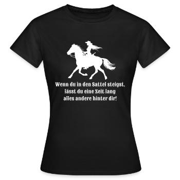 Wenn du in den Sattel steigst - Frauen T-Shirt - Schwarz - Vorne - AI Model Female 172 dark (172cm)