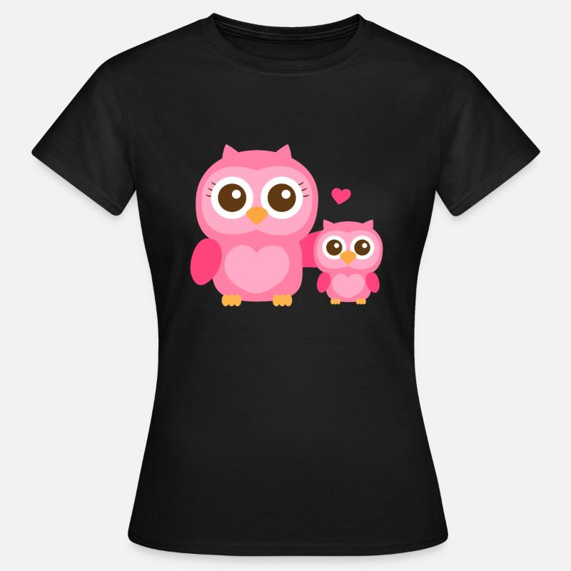 Nette Eule Mutter und Kind - Frauen T-Shirt - Schwarz
