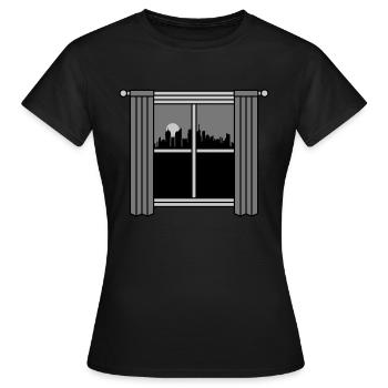 Großstadt Fenster Vorhang nachts - Frauen T-Shirt - Schwarz - Vorne - AI Model Female 172 dark (172cm)