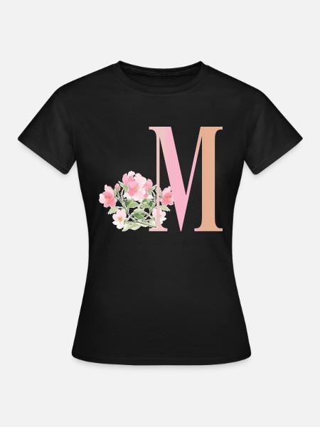 Buchstabe M mit Blumen - Frauen T-Shirt - Schwarz