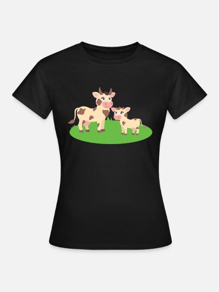 Kuh mit Kalb - Frauen T-Shirt - Schwarz