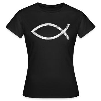 jesus fisch weiß - Frauen T-Shirt - Schwarz - Vorne - AI Model Female 172 dark (172cm)