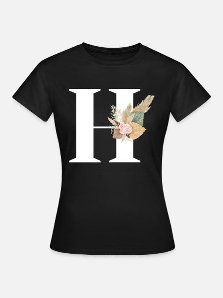 Buchstabe H Blumen - Frauen T-Shirt - Schwarz