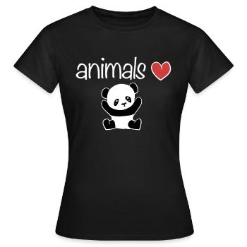animaux coeur animal amour texte panda - T-shirt Femme - noir - Devant - AI Model Female 172 dark (172cm)