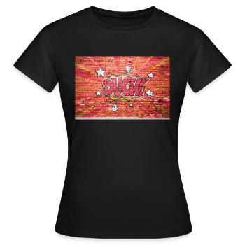 Ouch! Comic Style Bubble Graffiti Lettering - Women's T-Shirt - black - Front - AI Model Female 172 dark (172cm)