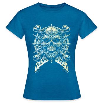 Rebel Rebel Skull - Frauen T-Shirt - Antikblaues Saphir meliert - Vorne - AI Model Female 172 dark (172cm)