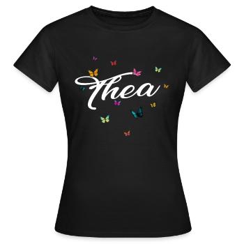 THEA - Mädchen Name mit bunten Schmetterlingen - Frauen T-Shirt - Schwarz - Vorne - AI Model Female 172 dark (172cm)