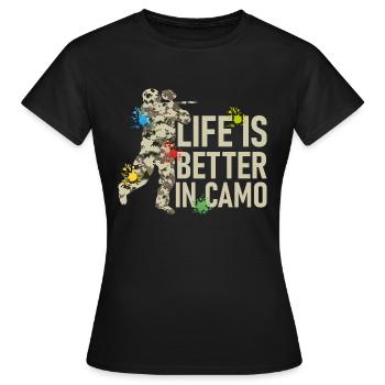 La vie est meilleure dans Camo Tactical Player Paintball - T-shirt Femme - noir - Devant - AI Model Female 172 dark (172cm)