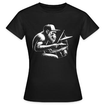 chimp playing the drums - Women's T-Shirt - black - Front - AI Model Female 172 dark (172cm)