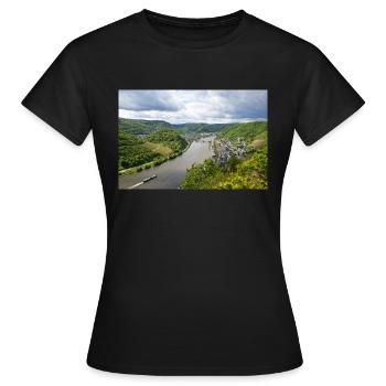 Mosel, Wein, Weinberg, Reil, Panorama - Frauen T-Shirt - Schwarz - Vorne - AI Model Female 172 dark (172cm)