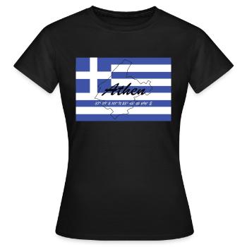 Athen - Hauptstadt mit GPS & Flagge - Frauen T-Shirt - Schwarz - Vorne - AI Model Female 172 dark (172cm)