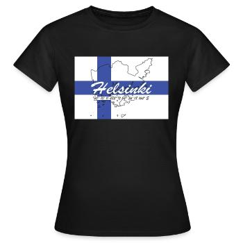Helsinki - Hauptstadt mit GPS & Flagge - Frauen T-Shirt - Schwarz - Vorne - AI Model Female 172 dark (172cm)
