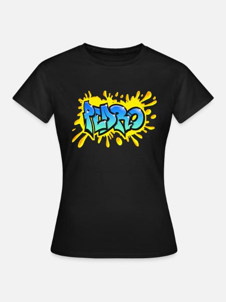 PEDRO Graffiti splash amarillo nombre imprimible - Camiseta mujer - negro