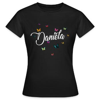 DANIELA - Nom de fille avec des papillons colorés - T-shirt Femme - noir - Devant - AI Model Female 172 dark (172cm)