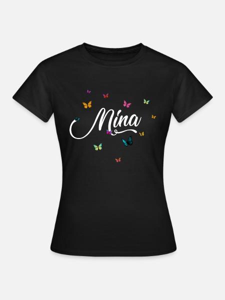 MINA - Girl's name with colorful butterflies - Women's T-Shirt - black