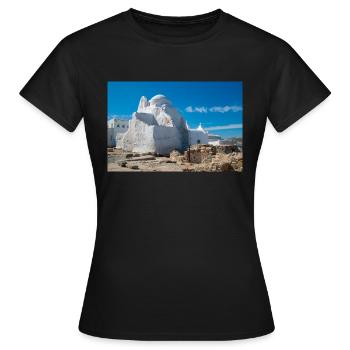 Vieille ville de Mykonos Église de Panagia Paraportiani - T-shirt Femme - noir - Devant - AI Model Female 172 dark (172cm)