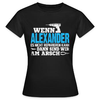 ALEXANDER - kann es reparieren - Frauen T-Shirt - Schwarz - Vorne - AI Model Female 172 dark (172cm)