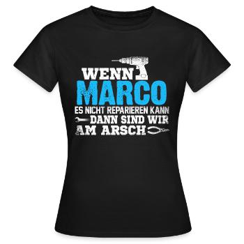 MARCO - kann es reparieren - Frauen T-Shirt - Schwarz - Vorne - AI Model Female 172 dark (172cm)