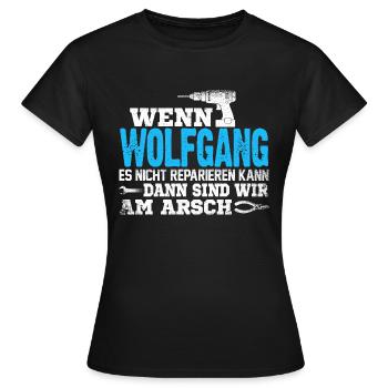 WOLFGANG - kann es reparieren - Frauen T-Shirt - Schwarz - Vorne - AI Model Female 172 dark (172cm)