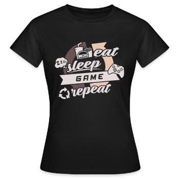 Eat sleap Game Repeat Retro Hobby - Frauen T-Shirt - Schwarz - Vorne - AI Model Female 172 dark (172cm)