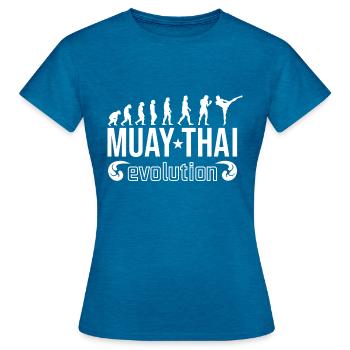 Muay Thai Evolution | Thaiboxen die Evolution - Frauen T-Shirt - Antikblaues Saphir meliert - Vorne - AI Model Female 172 dark (172cm)