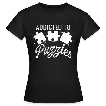Süchtig nach Puzzle Enigmatologe. Geschenk - Frauen T-Shirt - Schwarz - Vorne - AI Model Female 172 dark (172cm)