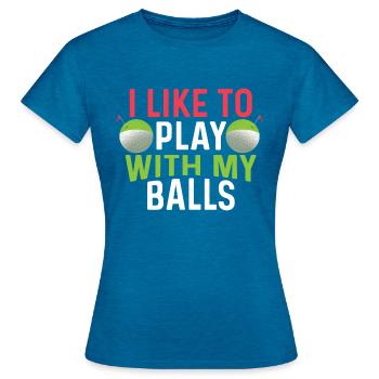Spiele meine Bälle Golfspieler Gift - Frauen T-Shirt - Antikblaues Saphir meliert - Vorne - AI Model Female 172 dark (172cm)