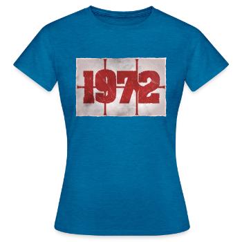 Born in 1972 - Women's T-Shirt - antique blue sapphire heather - Front - AI Model Female 172 dark (172cm)