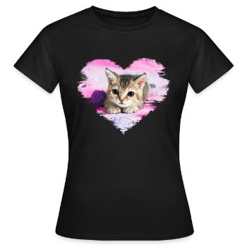doux chaton dans un cœur - T-shirt Femme - noir - Devant - AI Model Female 172 dark (172cm)