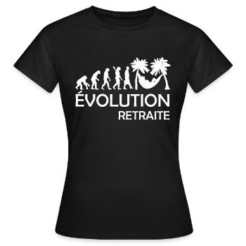 Évolution retraite / humour retraité - T-shirt Femme - noir - Devant - AI Model Female 172 dark (172cm)
