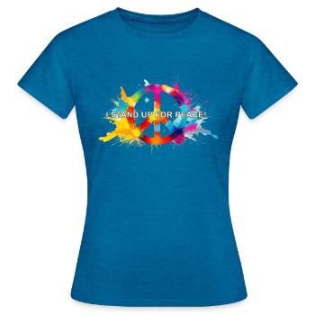 StandUp4peace 04 - Frauen T-Shirt - Antikblaues Saphir meliert - Vorne - AI Model Female 172 dark (172cm)