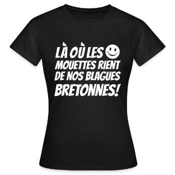 blagues bretonnes,cadeaux humoristique,Humour BZH - T-shirt Femme - noir - Devant - AI Model Female 172 dark (172cm)