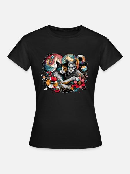Kosmisches Katzengeflüster - Frauen T-Shirt - Schwarz